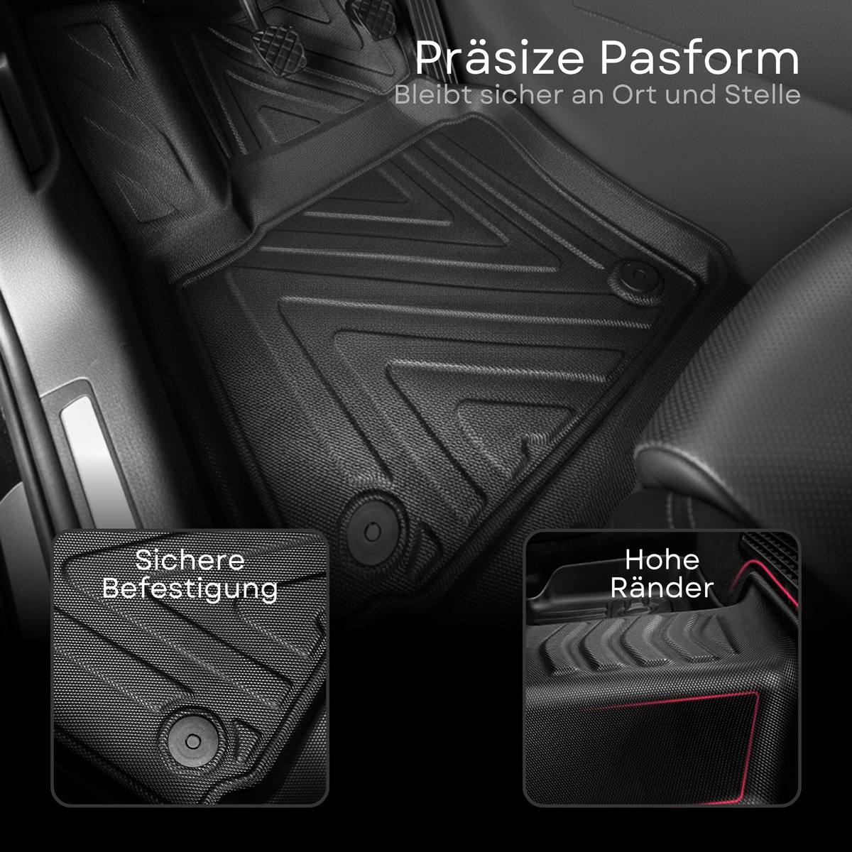 3D Auto Fussmatten für Ford Ranger (4.Gen) 2022-2026 Carbon-Optik